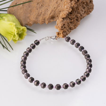 Brățari Argint - Bratara argint subtire din hematit mat si cubic zirconia roz deschis 1.5 mm