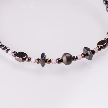 Bratara argint subtire din hematit si cubic zirconia roz deschis 1.5 mm [1]