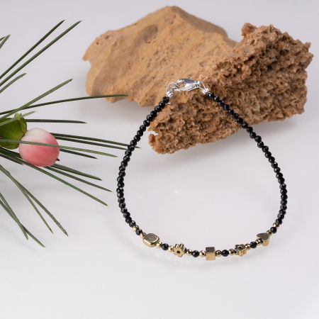 Brățari Argint - Bratara argint subtire negru-auriu din cubic zirconia si hematit