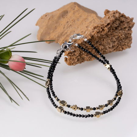 Bratara argint subtire negru-auriu din cubic zirconia si hematit [3]