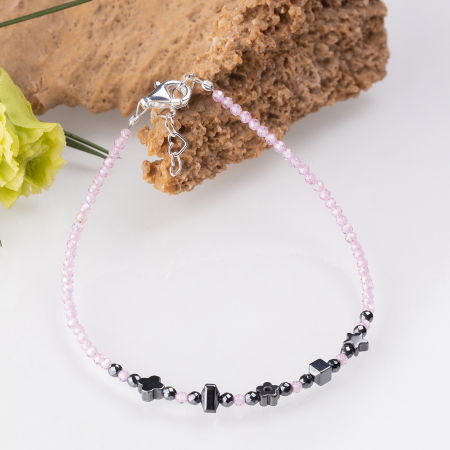 Brățari Argint - Bratara argint subtire roz deschis din cubic zirconia si hematit