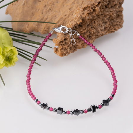 Brățari Argint - Bratara argint subtire roz trandafiriu din cubic zirconia si hematit