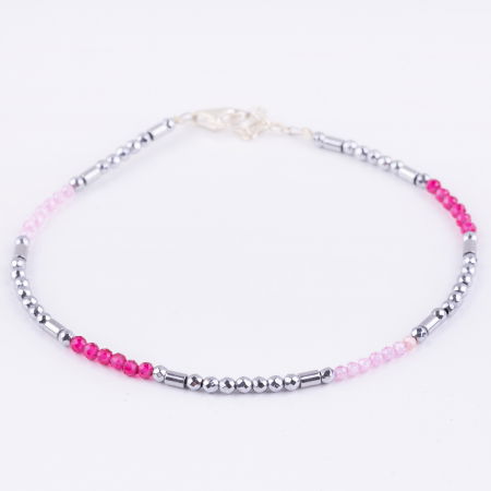 Brățari Argint - Bratara argint subtire fucsia si roz deschis din cubic zirconia si hematit