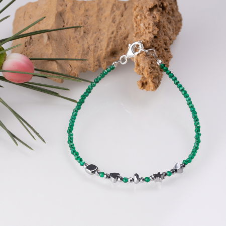 Brățari Argint - Bratara argint subtire verde-auriu din cubic zirconia si hematit