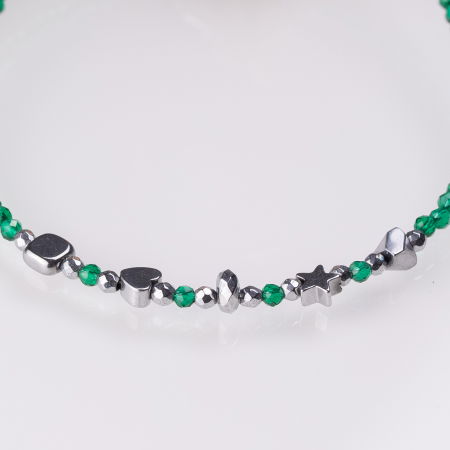 Bratara argint subtire verde-auriu din cubic zirconia si hematit [1]