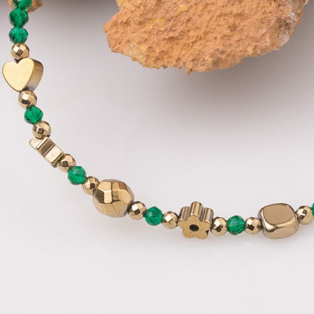 Bratara argint subtire verde-auriu din cubic zirconia si hematit [1]