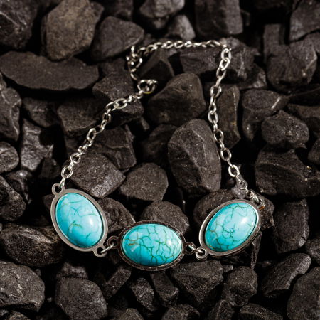 Brățări - Bratara cu 3 elemente ovale din piatra naturala de howlit turcoaz