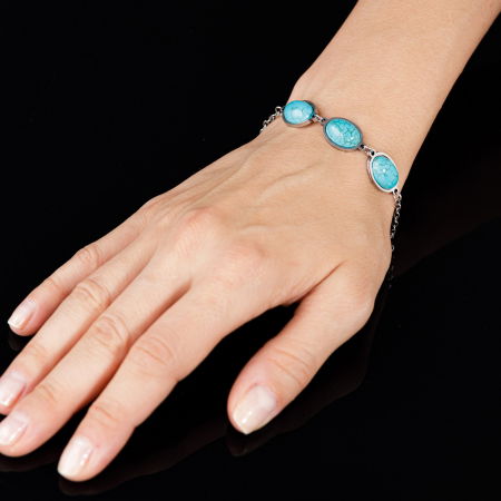 Bratara cu 3 elemente ovale din piatra naturala de howlit turcoaz [2]