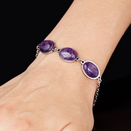 Bratara cu 3 elemente ovale din piatra naturala de ametist [1]