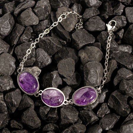 Brățări - Bratara cu 3 elemente ovale din piatra naturala de ametist
