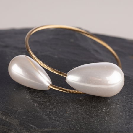 Brățări - Bratara elastica din otel inoxidabil auriu cu terminatie elemente perlate