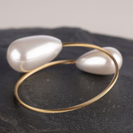 Bratara elastica din otel inoxidabil auriu cu terminatie elemente perlate [1]