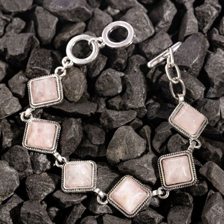 Brățări - Bratara cu elemente rombice din piatra naturala de cuart roz