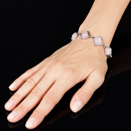 Bratara cu elemente rombice din piatra naturala de cuart roz [1]