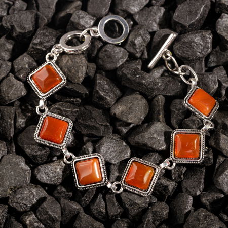 Brățări - Bratara cu elemente rombice din piatra naturala de carneol