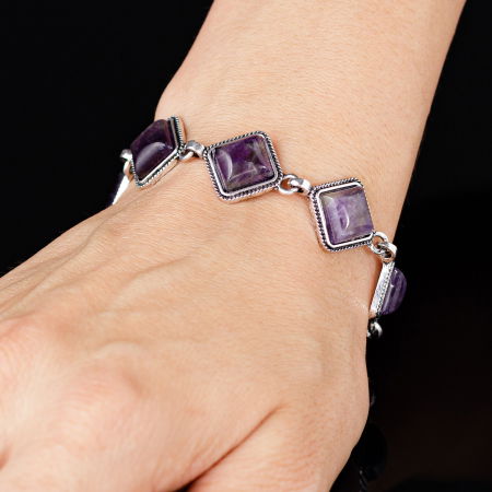 Bratara cu elemente rombice din piatra naturala de ametist [2]