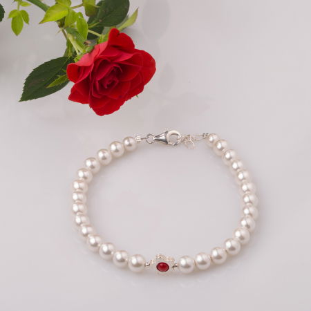 Brățari Argint - Bratara cu perle sintetice si floare din argint
