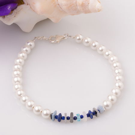 BIJUTERII - Bratara cu perle sintetice si placute pietre semipretioase diverse