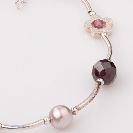 Bratara cu tuburi, agate si floricica din argint [1]