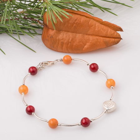 BIJUTERII - Bratara cu tuburi, agate si inimioara din argint