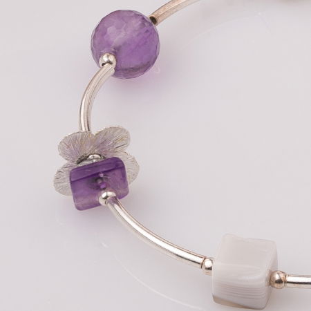 Bratara cu tuburi, flori din argint si ametist [1]