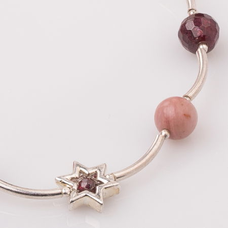 Bratara cu tuburi, granate si floricica din argint [1]