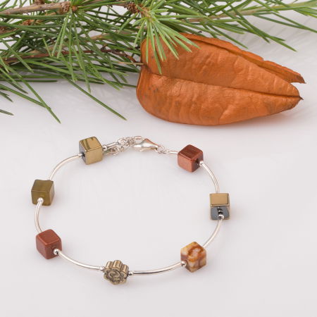 Brățari Argint - Bratara cu tuburi si floare din hematit