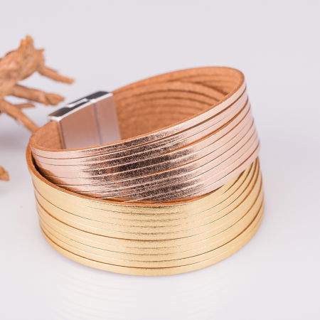 Brățări - Bratara magnetica dubla multisir auriu-auriu rosiatic