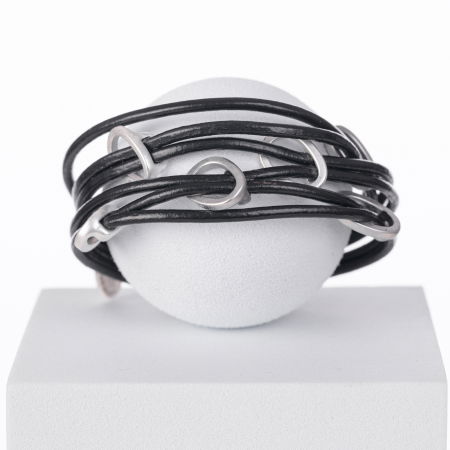 Bratara magnetica multisir din 6 fire piele ecologica cu elemente ovale argintiu mat [4]