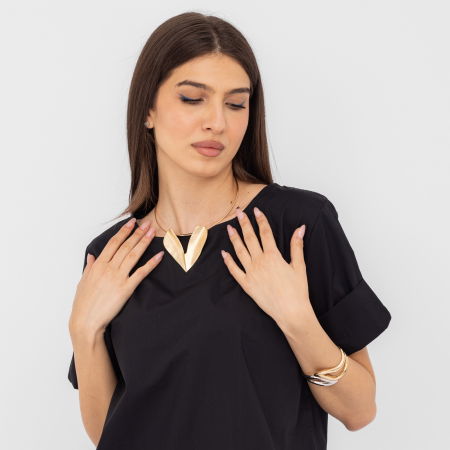 Bratara metalica argintiu cu auriu in forma de frunza stilizata [2]