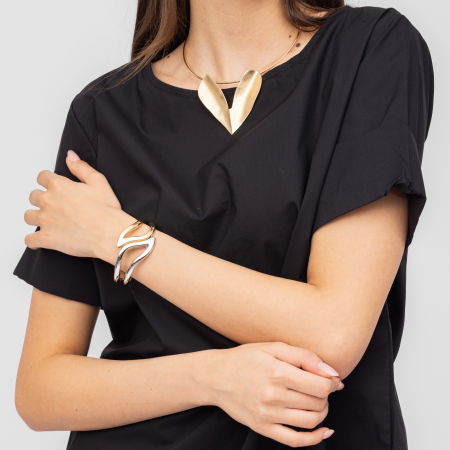 Bratara metalica argintiu cu auriu in forma de frunza stilizata [1]