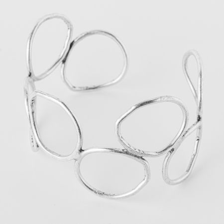 Brățări - Bratara rigida din cupru argintat cu forme circulare