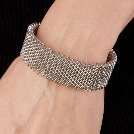 Bratara semirigida 2 cm latime cu model impletitura din otel inoxidabil argintiu [2]