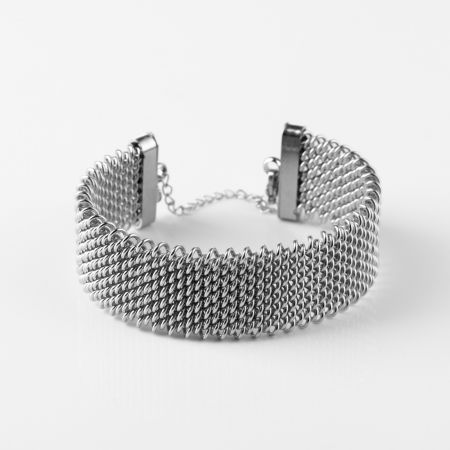 Brățări - Bratara semirigida 2 cm latime cu model impletitura din otel inoxidabil argintiu