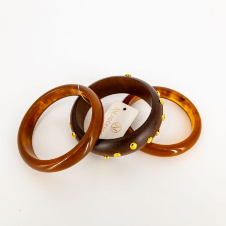 Set de trei bratari din lemn si rasina cu detalii aurii, maro [2]