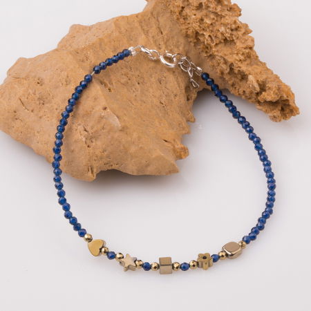 Brățari Argint - Bratara subtire bleumarin-auriu din cubic zirconia si hematit