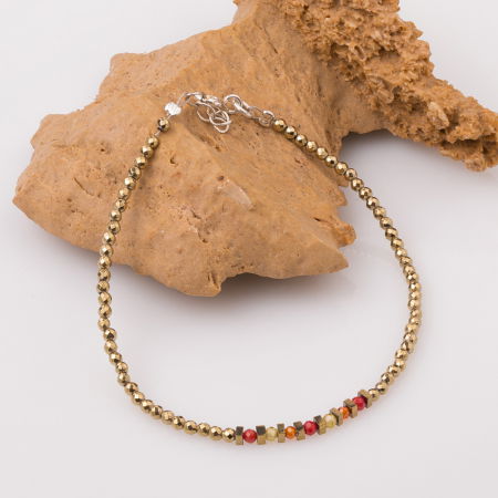 BIJUTERII - Bratara subtire din hematit auriu si cubic zirconia