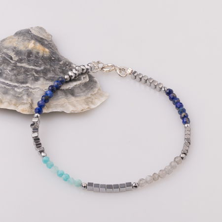 Brățari Argint - Bratara subtire din hematit cu lapis lazuli