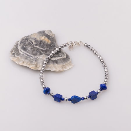 Brățari Argint - Bratara subtire din hematit cu lapis lazuli