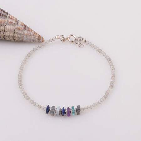 Brățari Argint - Bratara subtire din labradorit si hematit