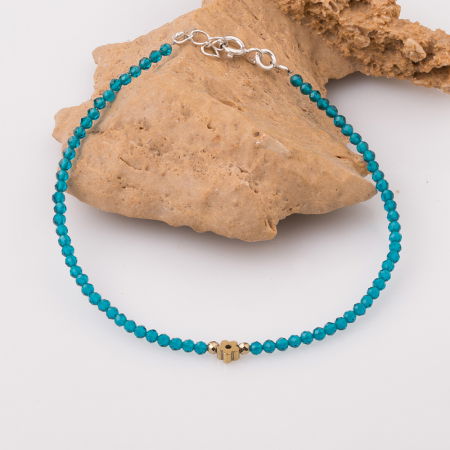 Brățari Argint - Bratara subtire turcoaz-auriu din cubic zirconia si hematit