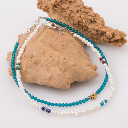 Bratara subtire turcoaz-auriu din cubic zirconia si hematit [2]