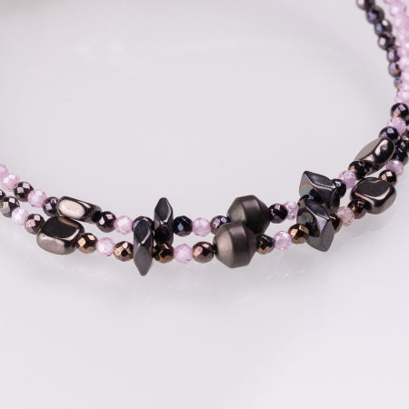 Bratari argint 2 in set din hematit cu tenta de maroniu si cubic zirconia roz deschis 1.5 mm [1]