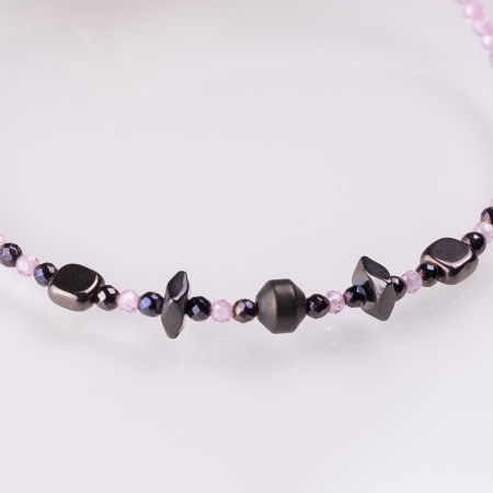 Bratari argint 2 in set din hematit cu tenta de maroniu si cubic zirconia roz deschis 1.5 mm [3]