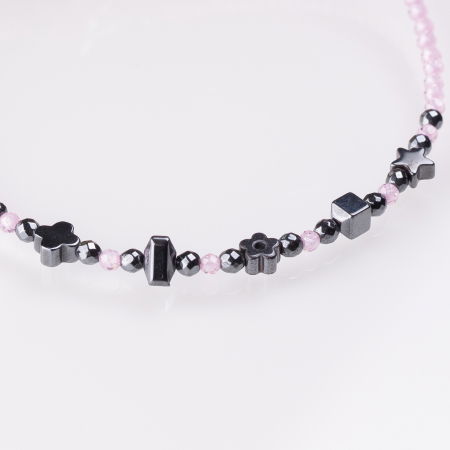 Bratari argint 2 in set din hematit si cubic zirconia roz deschis 1.5 mm [2]