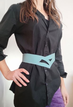 Curele & Centuri - Centura asimetrică din piele naturala bleu prafuit