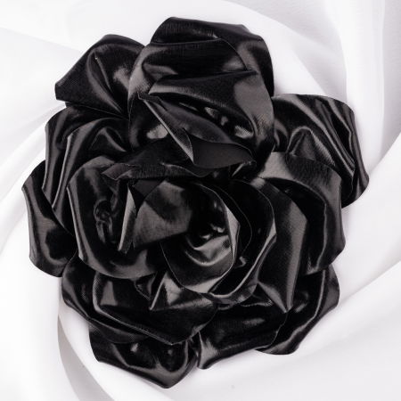 Broșe - Brosa floare cu diametru de 15 cm, cu clips pentru par, negru metalizat