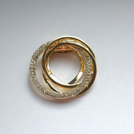 Brosa clips pentru esarfa cu trei cercuri, aurie cu pietricele foarte fine [5]