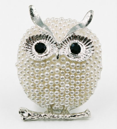 Brosa eleganta bufnita din metal cu perlute artificiale [1]