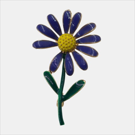 Bijuterii Noutați - Brosa eleganta floare albastra cu codita verde, din metal cu efect emailat